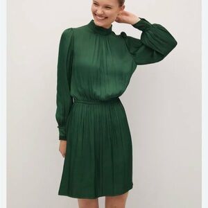 Mango Emerald High-Neck Puffed Sleeve Dress